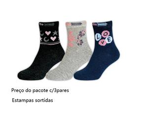 Meia Apollo Adulto Feminina Algodão Soquete (c/3)