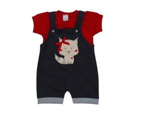 Jardineira Romila Bebe Fem M/c Cotton Jeans 2pçs