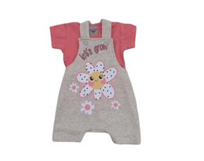 Jardineira Pimentinha Bebe Fem M/c Moletinho 2pçs