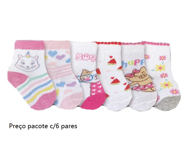Meia You Bebe Algodão Recém Nascido (c/6)