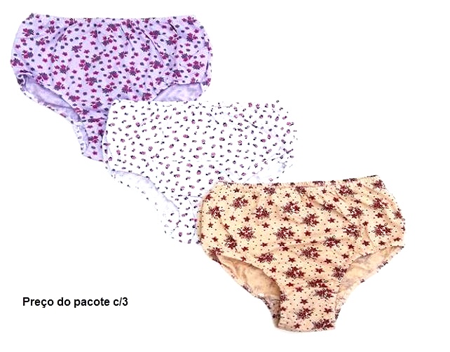 Calcinha Kellynha Adulto Algodão Estampado (c/3)