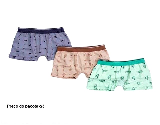 Cueca-boxer Xandoka Infantil  Cotton Estampado (c/3)