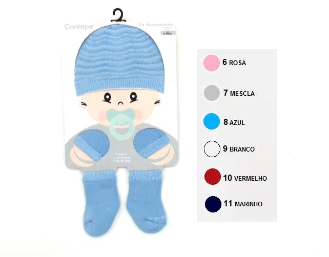 Kit-bebe Centopé Bebe Algodão (meia+luva+touca) 3pçs
