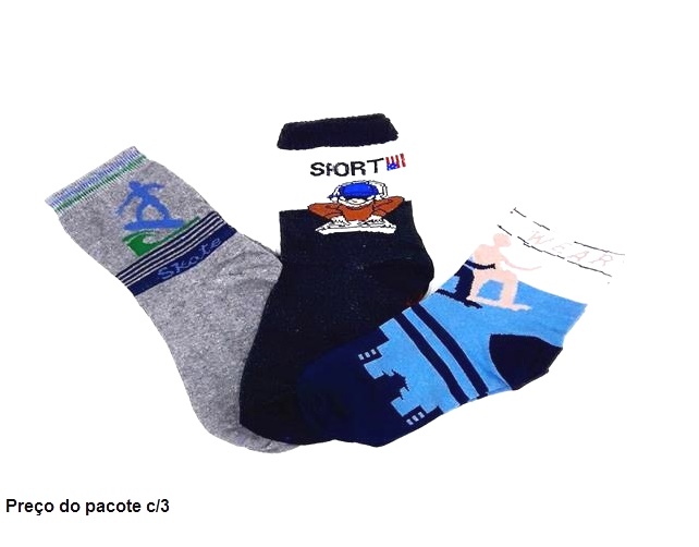 Meia Brando Infantil Algodão Unissex Sortida (c/3)