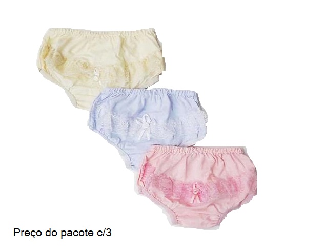 Calcinha Brando Bebe Algodão Renda Bunda Rica (c/3)