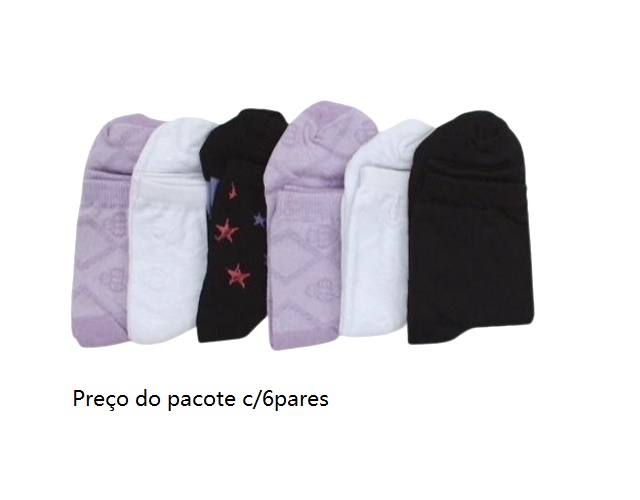 Meia Unic Adulto Algodão Trabalhada Cano Curto (c/6)