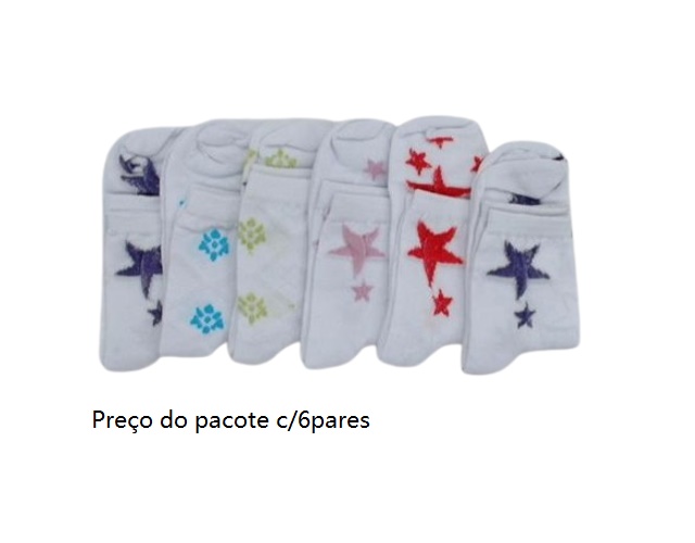 Meia Unic Adulto Algodão Trabalhada Cano Curto (c/6)