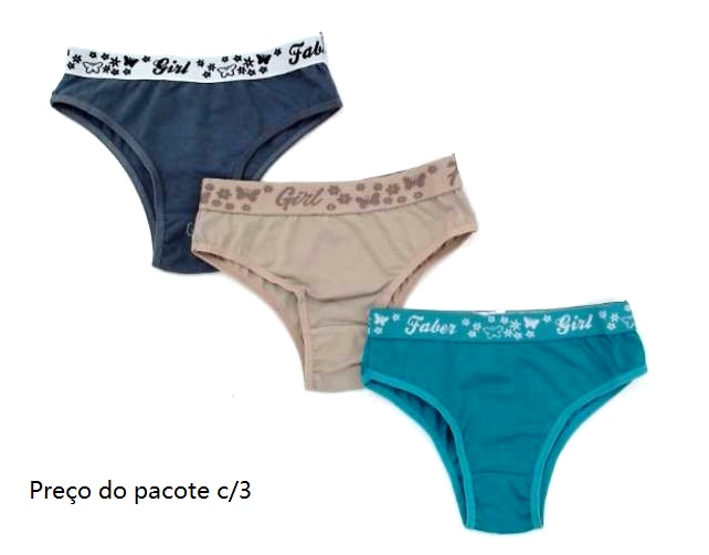 Calcinha Faber Juvenil Cotton Estampado (c/3)