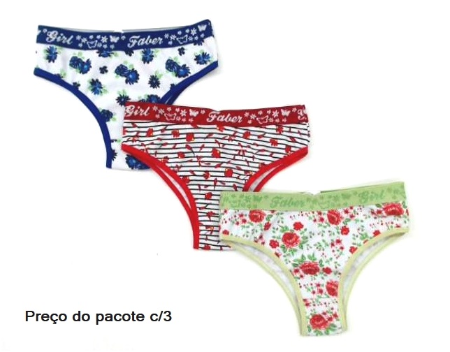 Calcinha Faber Juvenil Cotton Estampado (c/3)