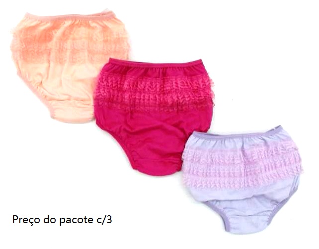 Calcinha Levadinha Bebe Algodão Renda (c/3)