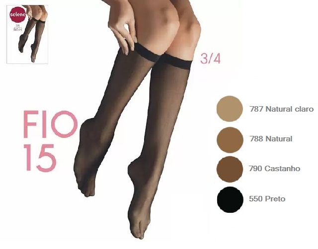Meia Selene Ad Fem 3/4 Transparente Fio 15