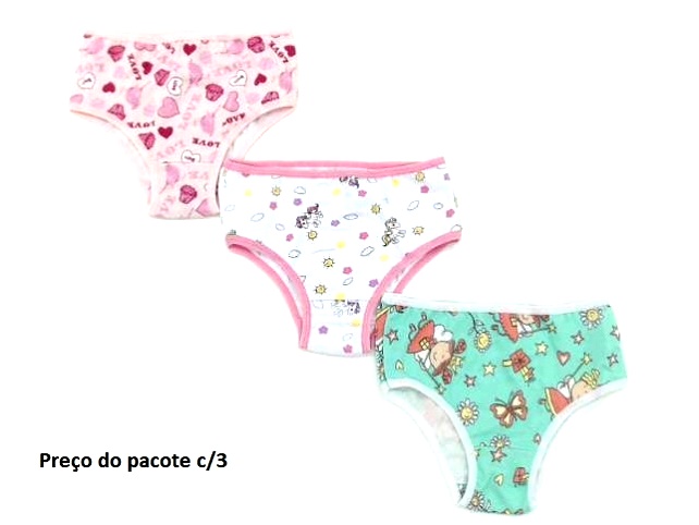 Calcinha Kellynha Infantil Cotton (c/3)