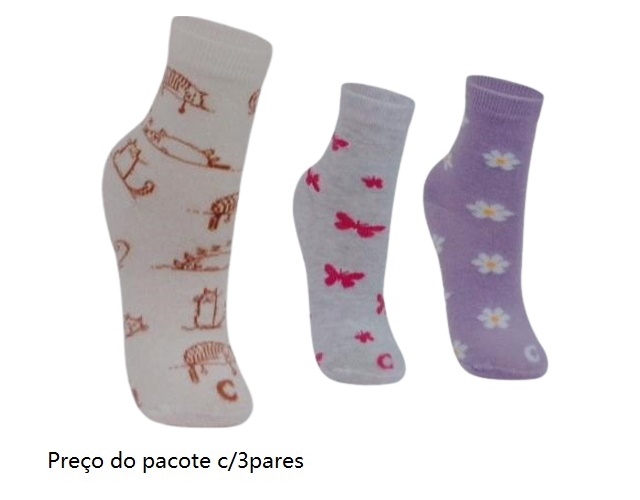 Meia Centopé Infantil  Algodão Soquete Sortida(c/3)
