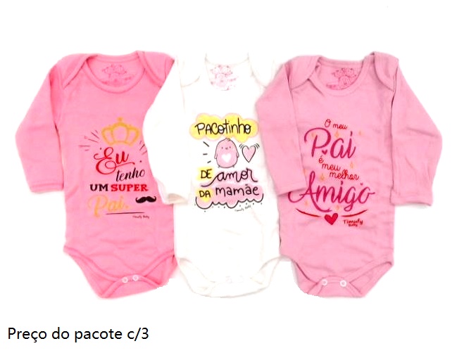 Body Timufy Bebe Manga Longa Suedine Frases(c/3)