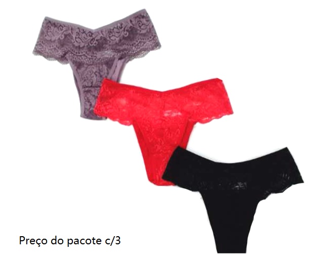 Tanga Rosastyl Adulto Algodão Renda (c/3)