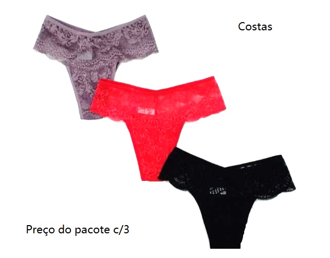 Tanga Rosastyl Adulto Algodão Renda (c/3)