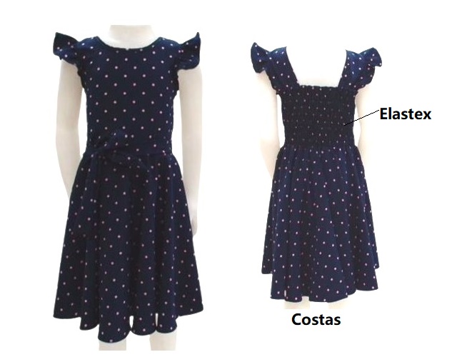 Vestido Nilvitex Infantil Manga japonesa Poliéster