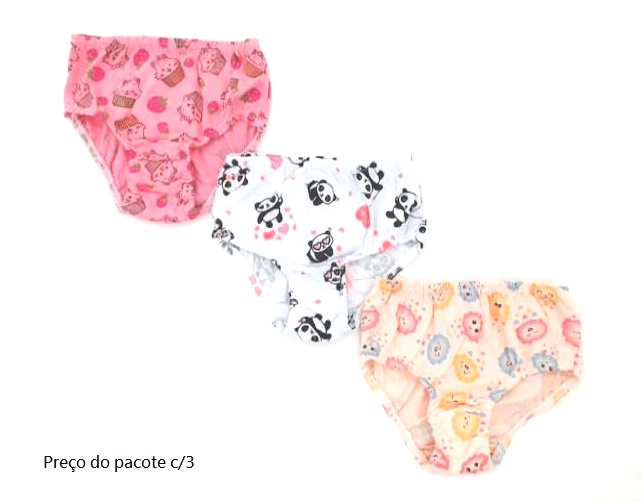 Calcinha Kellynha Infantil Algodão Estampado (c/3)