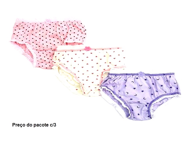 Calcinha Kellynha Infantil Algodão Detalhe Renda (c/3)