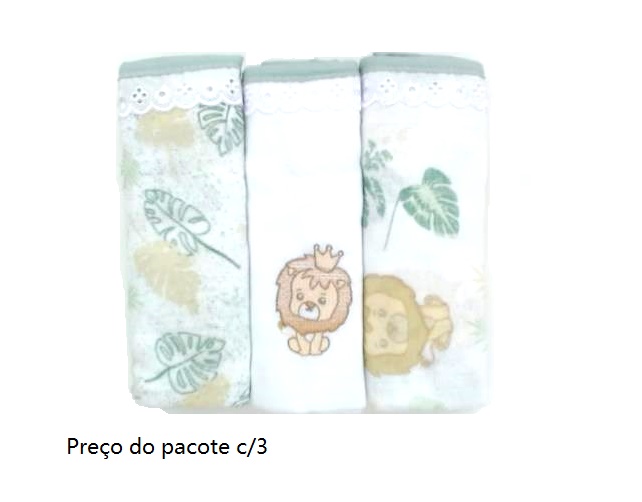Fralda Minasrey Bebe Unissex Algodão C/bainha (c/3)