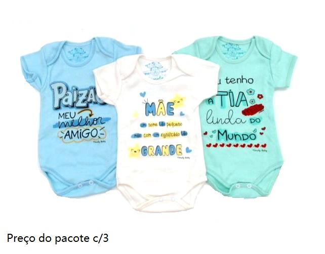 Body Timufy Bebe  Manga Curta Suedine Frases(c/3)