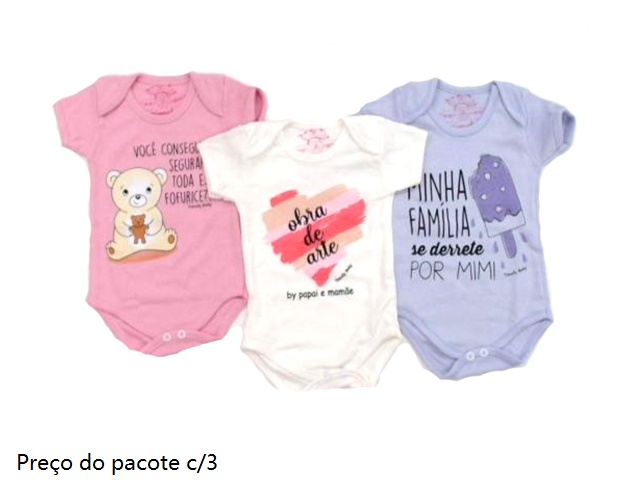 Body Timufy Bebe Manga Curta Sudiene Frases (c/3)