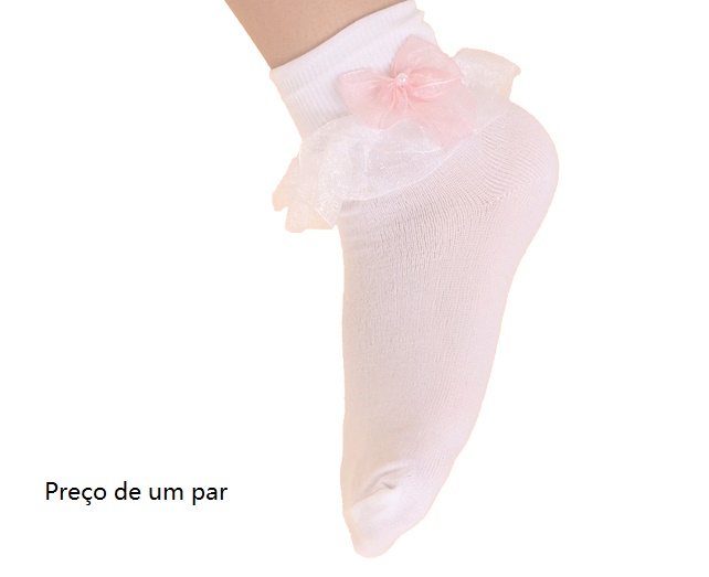 Meia Brando Bebe Poliamida Tule Laço