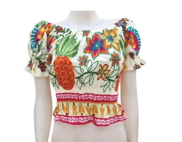 Blusa Lulian Adulto Feminina Manga Curta Viscose Cropped Ciganinha
