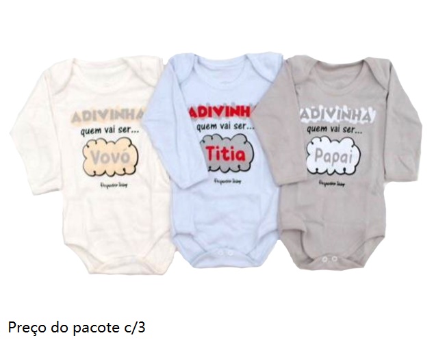 Body Pequeninobaby Bebe Neutro Manga Longa Suedine (c/3)
