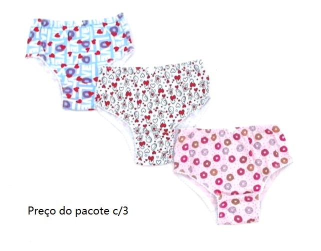 Calcinha Catsgirl Juvenil Cotton Estampado (c/3)