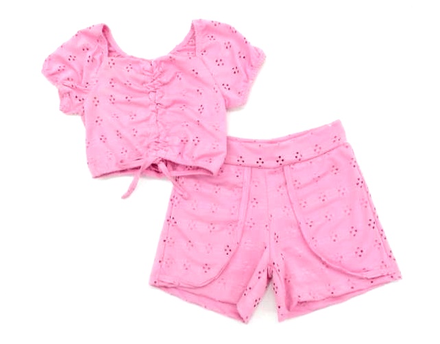 Conjunto Rose Juv Fem M/c Malha Lese Cropped