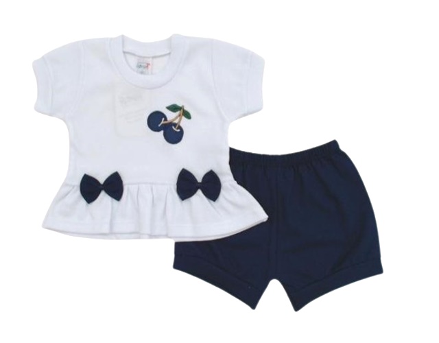 Conjunto Romila Bebe Manga Curta Malha Canelada Short