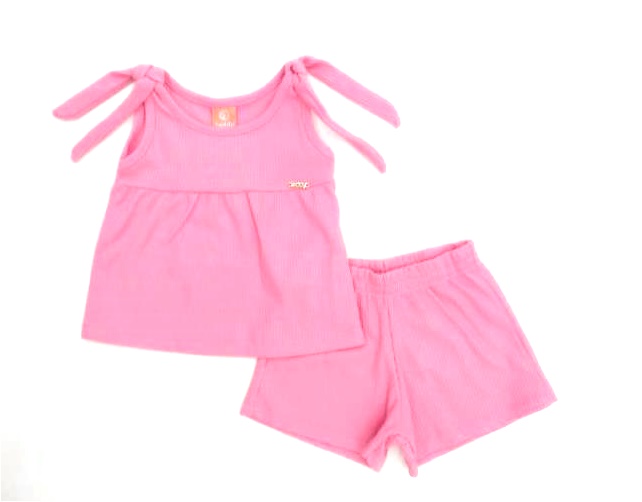 Conjunto Teddy Bebe Fem Reg Malha Trabalhada Short