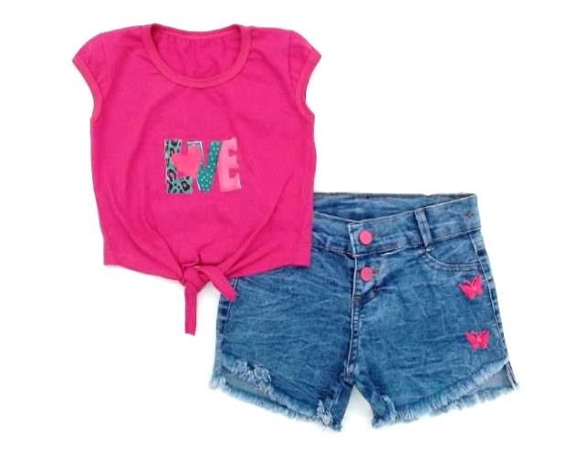 Conjunto Akamai Inf Fem Mga Jap Malha Short Jeans