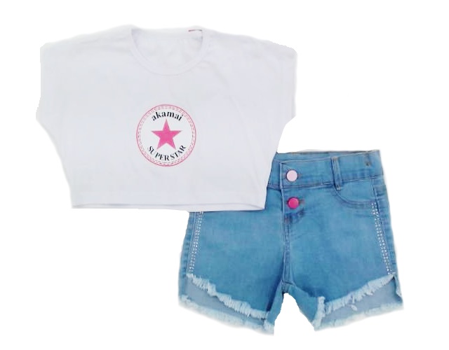 Conjunto Akamai Inf Fem Mga Jap Malha Short Jeans