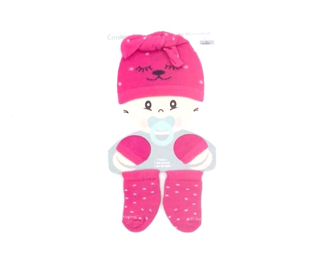 Kit-bebe Centopé Bebe Algodão (meia+luva+touca) 3pçs