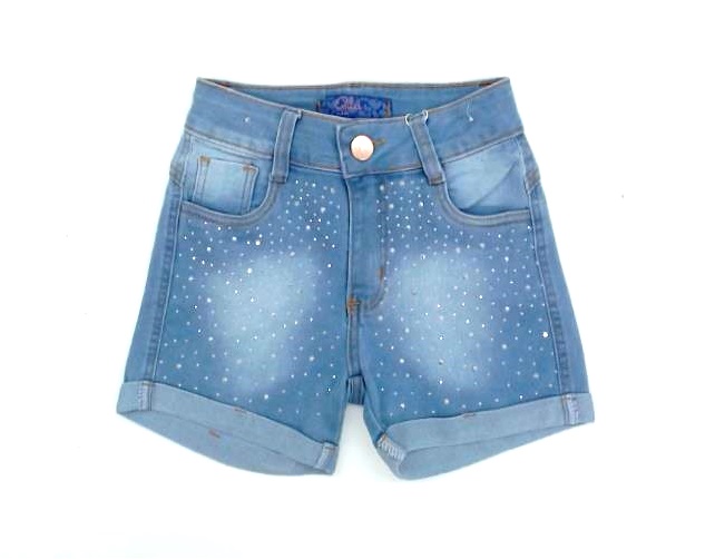 Short Gilas Juv Fem Jeans Lycra Strass