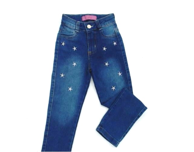 Calça Gilas Inf Fem Jeans Lycra Bordado Estrela