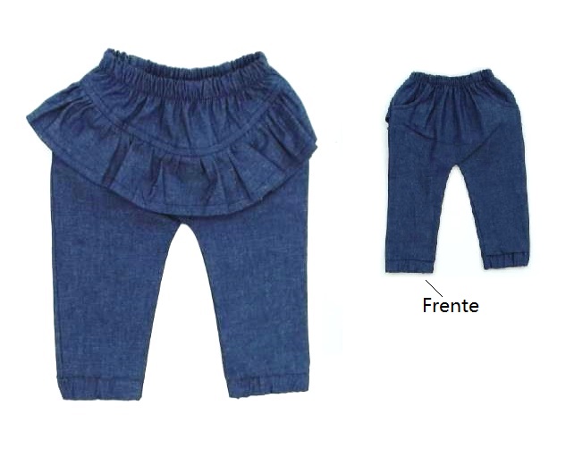 Calça Babybee Bebe Fem Jeans Lycra Babado