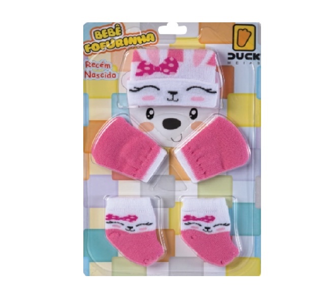 Kit-bebe Duck Bebe  Algodão (touca+luva+meia)