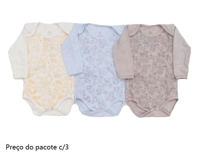 Body Pequeninobaby Bebe Neutro Manga Longa Suedine(c/3)