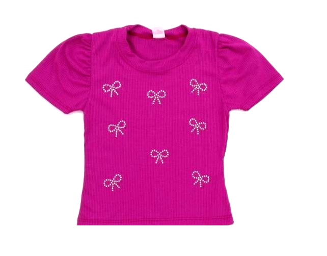 Blusa Rose Juvenil  Manga Curta Malha Canelada