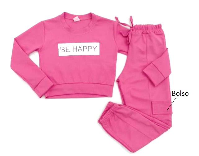 Conjunto Rose Infantil  Manga Longa Poliéster Cropped Calça