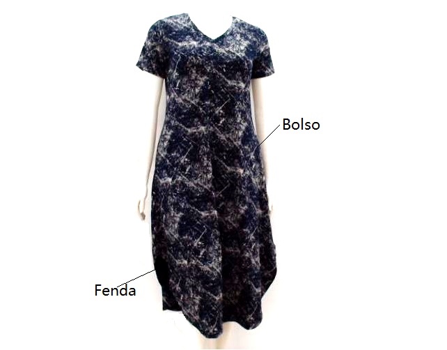 Vestido Kaprice Adulto Extra Grande Manga Curta Viscolycra Fenda 2bolsos