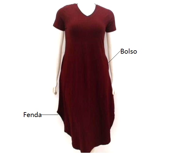 Vestido Kaprice Adulto Extra Grande Manga Curta Viscolycra Fenda 2bolsos