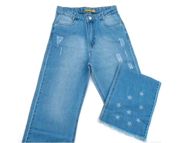 Calça Maliinha Juvenil Jeans Wide Leg Estrela