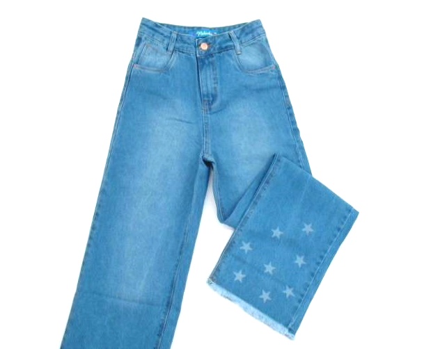 Calça Maliinha Juv Fem Jeans Wide Leg Estrela