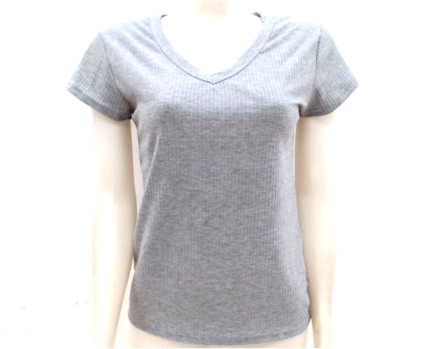 Blusa Sangos Adulto  Manga Curta Poliéster Canelada Decote V