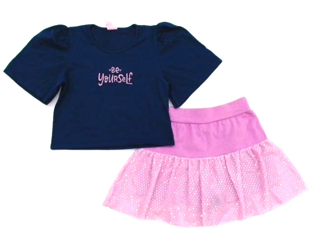 Conjunto Minhaflor Infantil Manga Curta Malha Saia