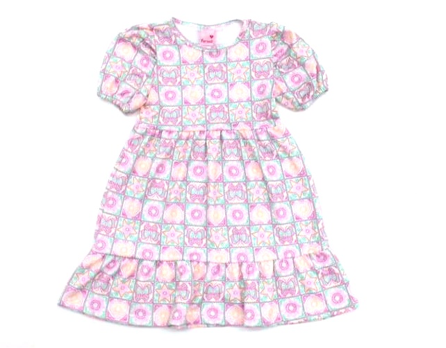 Vestido Faraeli Primeiros Passos Manga Curta Poliéster Estampado